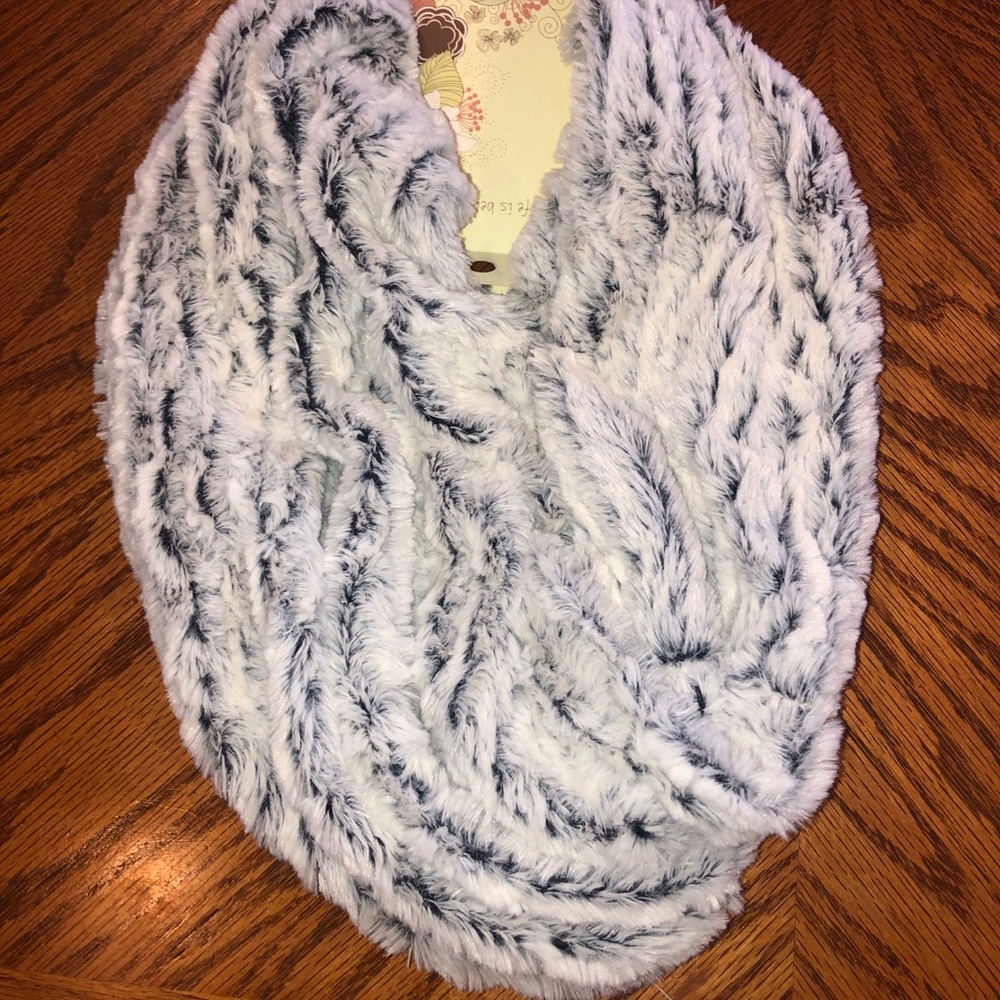Black and white fuzzy infinity scarf